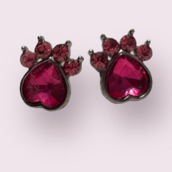 Hot Pink Paw Print Stud Earrings - Picture 1 of 1